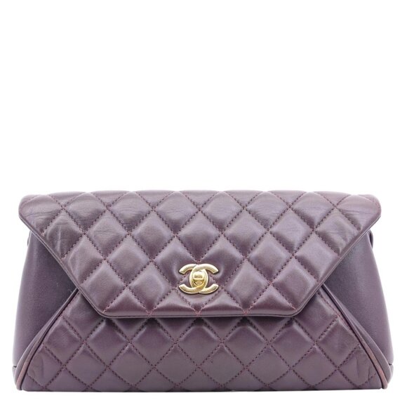 Chanel  Fold Up Again Quilted Lambskin Leather Clutch Purple - Picture 1 of 11